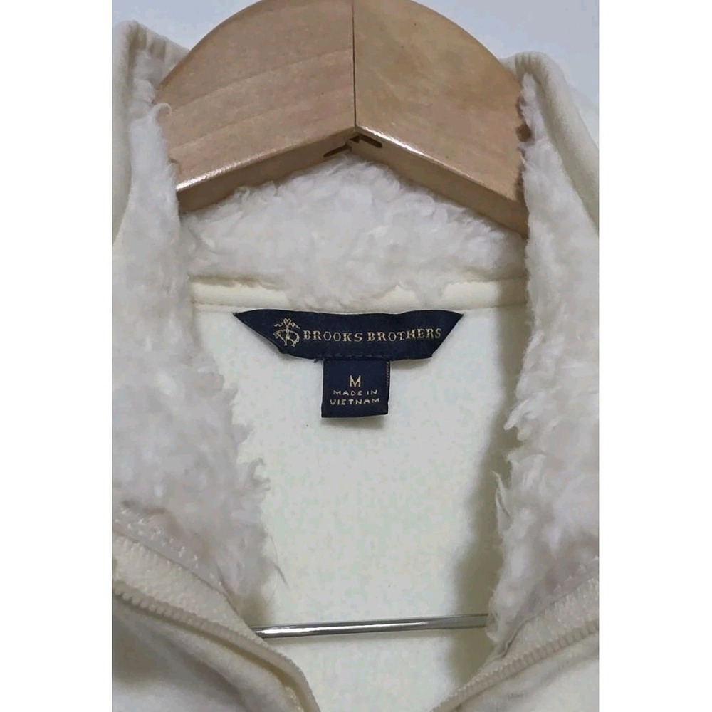 Brooks Brothers Sweater Vest Women M Fleece Fuzzy Cream Golf Casual Full Zip EUC - Picture 3 of 7